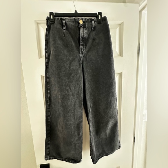 Zara Belted High Rise Crop Wide Leg Dark Jeans - Picture 5 of 10